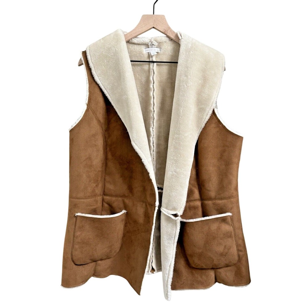 Westport 1962 Vest Women 1X Brown Faux Suede Shearling Fur Lined Open Front